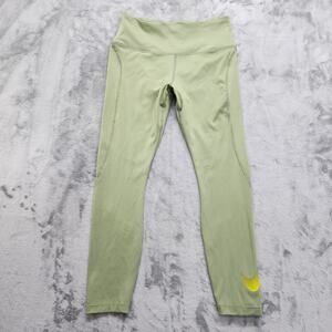 Nike Pants Womens M Green Khaki Dri-FIT Mid Rise 7/8 Legging Leg Swoosh Logo Gym